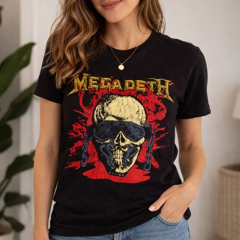 Megadeth Band T-Shirt Small Black Graphic Skull Metal Rock Tee Licensed Merch